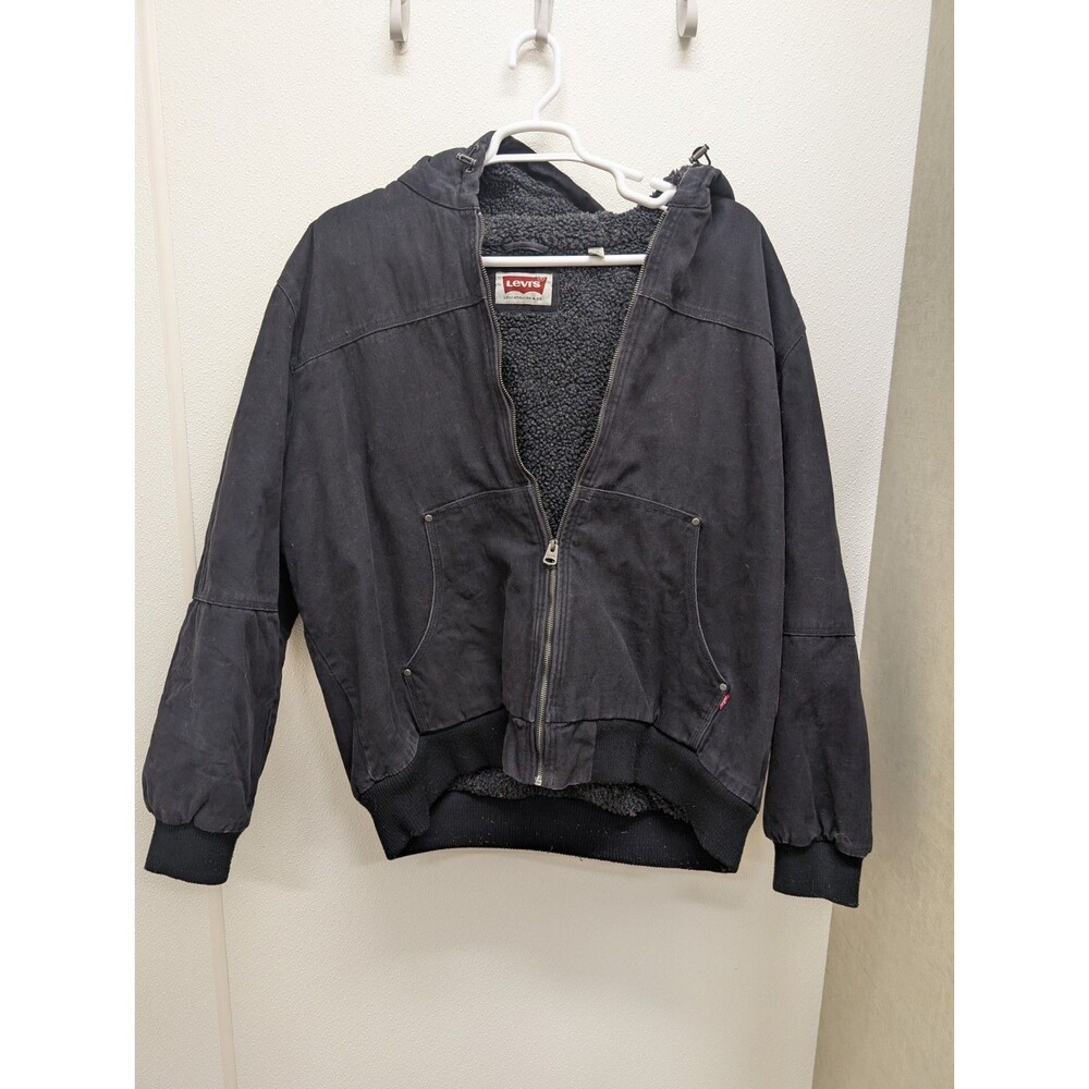 Levis Mens Bomber Jacket Coat XXL BLACK Heavy Canvas Sherpa Lined Winter 2xl